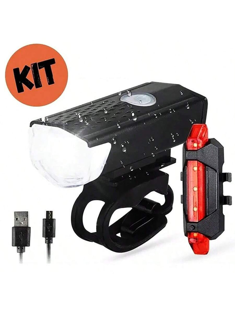 Kit Farol Bike Frontal + Pisca Traseiro Led Usb Recarregável RAL SHOP