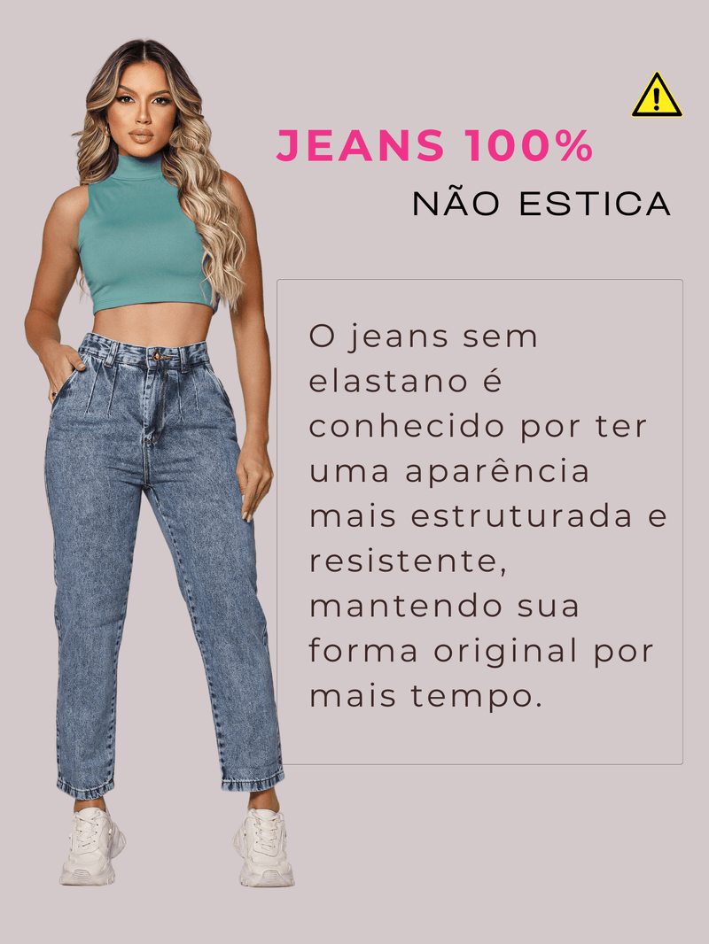 Calça Jeans Feminina Mom Básica Escura Cos Alto Aguilera