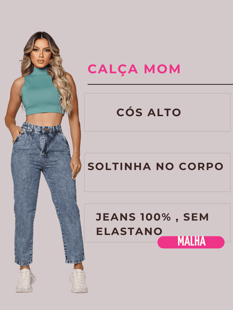 Calça Jeans Feminina Mom Básica Escura Cos Alto Aguilera