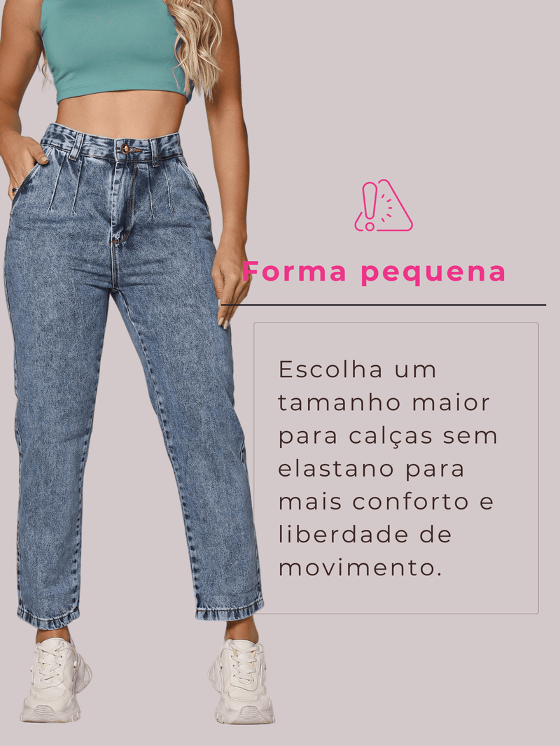 Calça Jeans Feminina Mom Básica Escura Cos Alto Aguilera