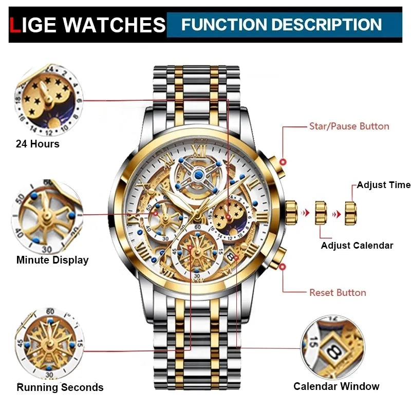 Relógio americano Masculino Quartzo Impermeável LIGE