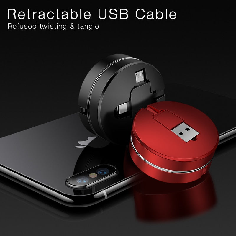 Cabo retratil 3 em 1 USB - Tipo C / IPhone / Micro USB