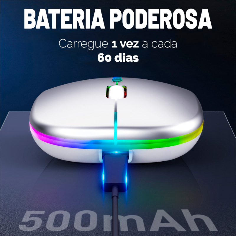 Mouse slim luminoso sem fio recarregável