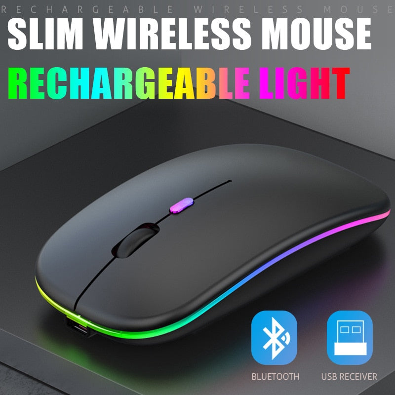 Mouse slim luminoso sem fio recarregável