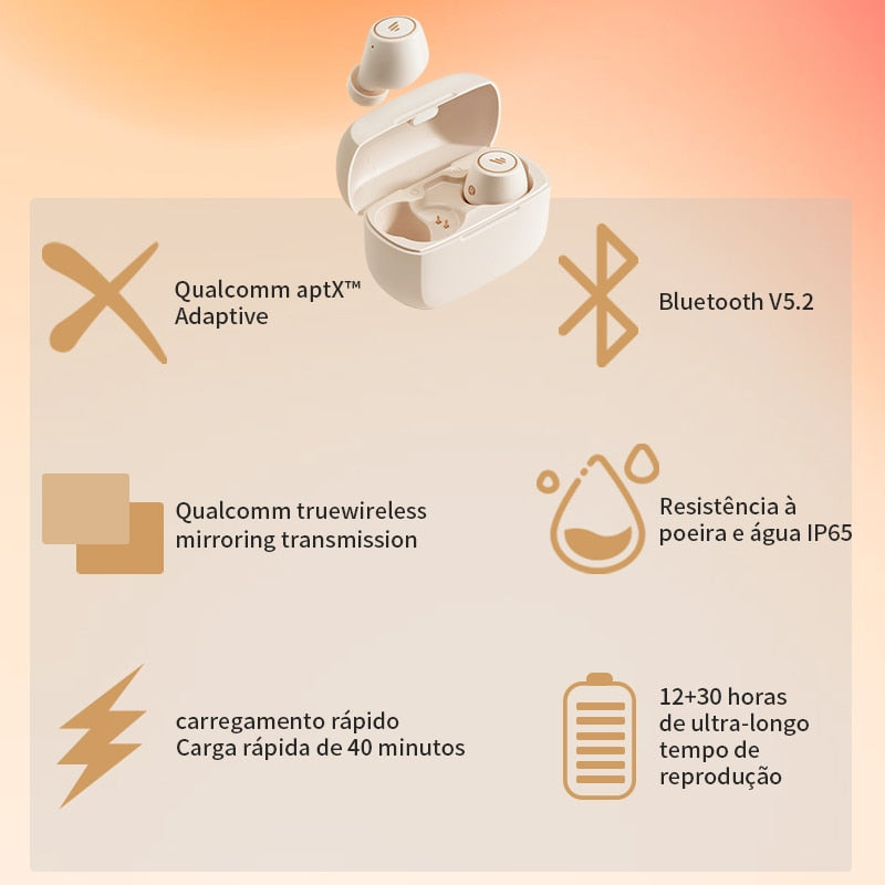 Fone TWS Bluetooth 5.3 e bateria 24 até horas - EDIFIER W160T